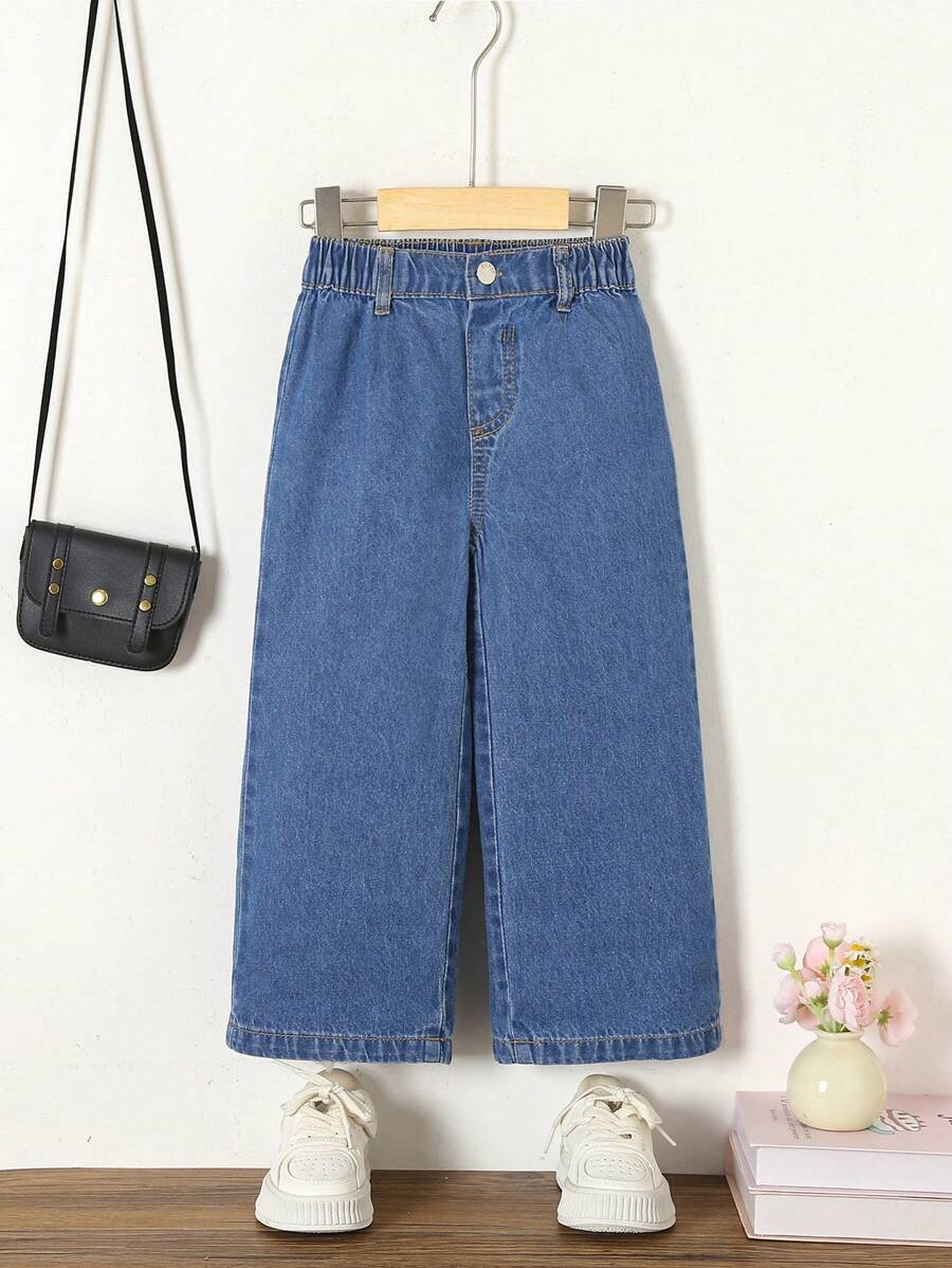 بنطلون جينز فضفاض وخفيف الوزن كاجوال للعطلات الصيفية من SHEIN Playful Pals للفتيات الصغيرات