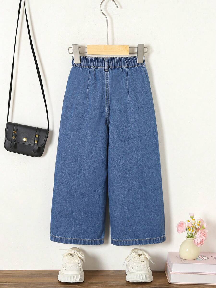 بنطلون جينز فضفاض وخفيف الوزن كاجوال للعطلات الصيفية من SHEIN Playful Pals للفتيات الصغيرات