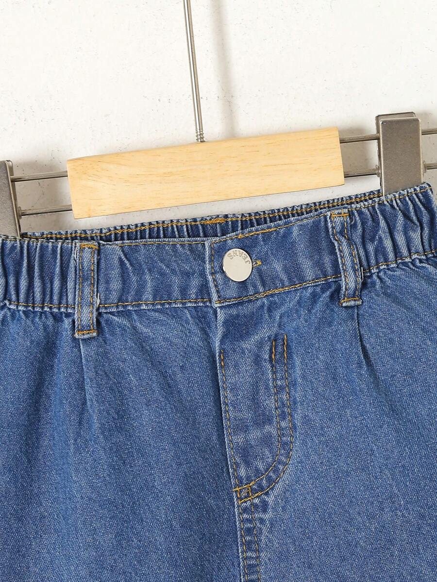 بنطلون جينز فضفاض وخفيف الوزن كاجوال للعطلات الصيفية من SHEIN Playful Pals للفتيات الصغيرات