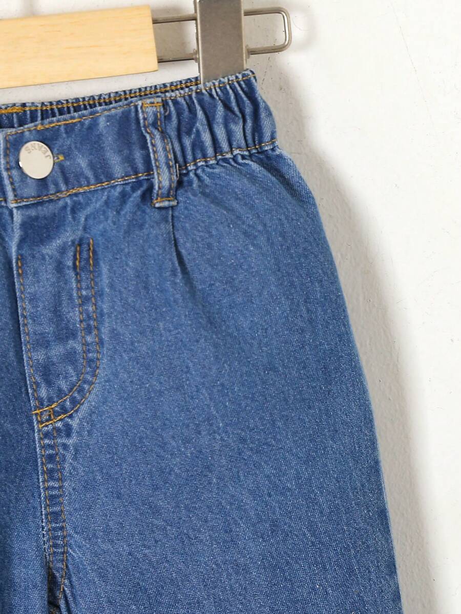 بنطلون جينز فضفاض وخفيف الوزن كاجوال للعطلات الصيفية من SHEIN Playful Pals للفتيات الصغيرات