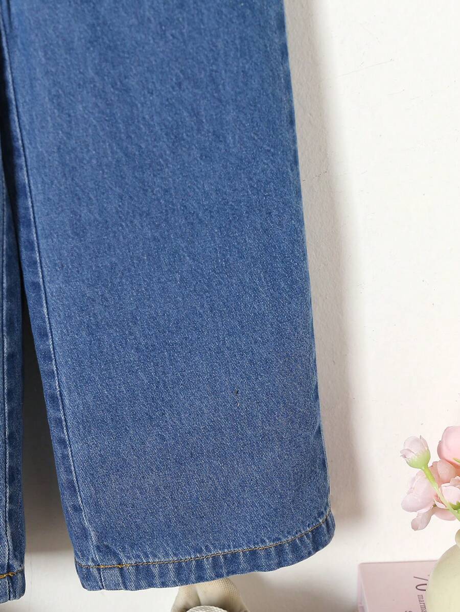 بنطلون جينز فضفاض وخفيف الوزن كاجوال للعطلات الصيفية من SHEIN Playful Pals للفتيات الصغيرات