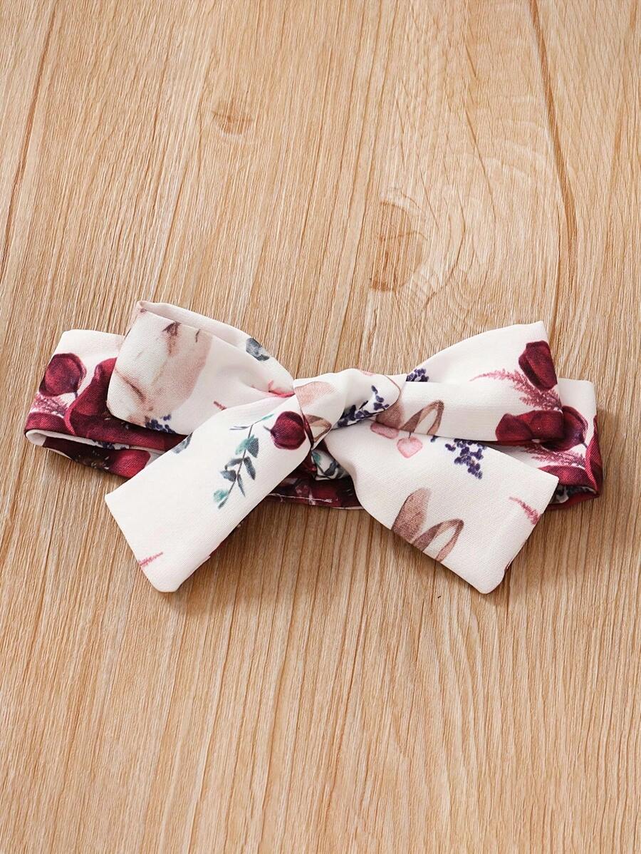 طقم ملابس كاجوال للبنات من BrownBark مكون من قطعتين: بلوزة بأكمام طويلة بلون واحد + أفرول مزين بنقشة زهور صغيرة مع فيونكة + غطاء للرأس