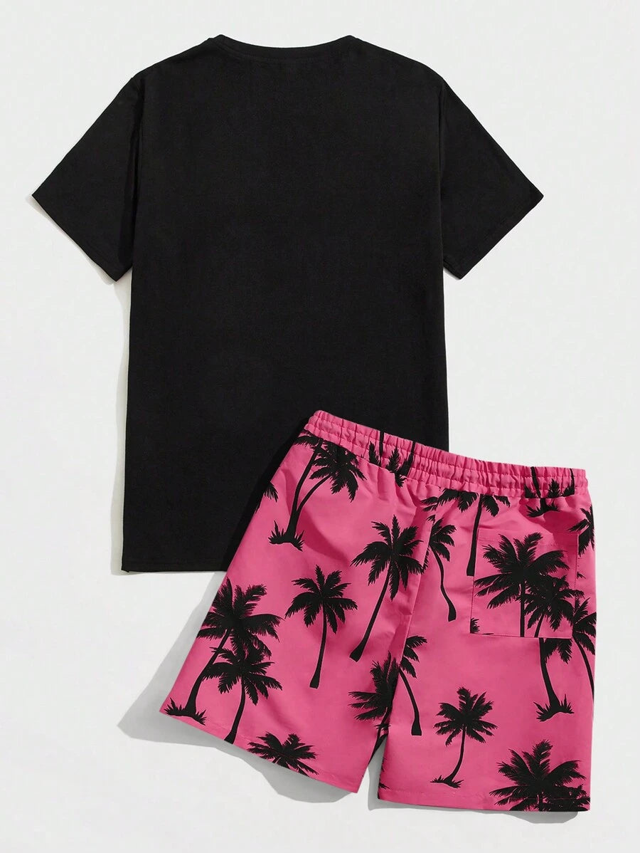 طقم تى شيرت محبوك عصري للرجال من مانفينيتي في سي أي مع شورت منسوج