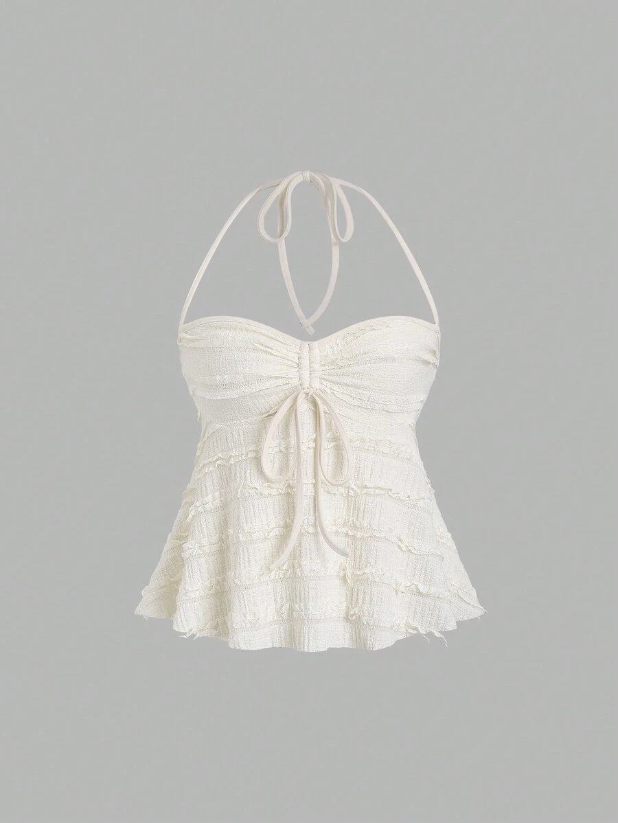 بلوزة صيفية مثيرة بدون أكمام من Sweetra بلون سادة ورباط حول الرقبة بدون ظهر