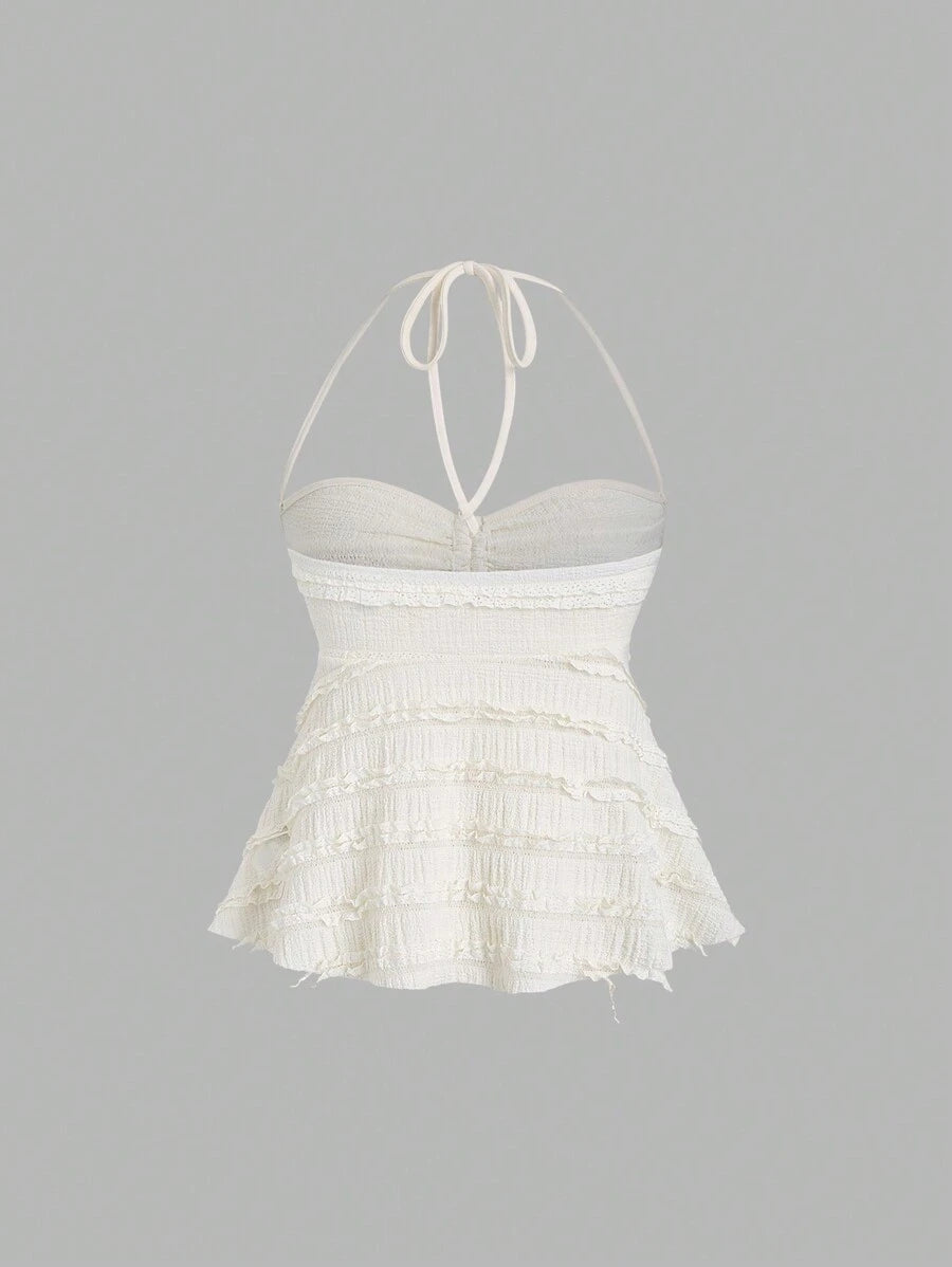 بلوزة صيفية مثيرة بدون أكمام من Sweetra بلون سادة ورباط حول الرقبة بدون ظهر