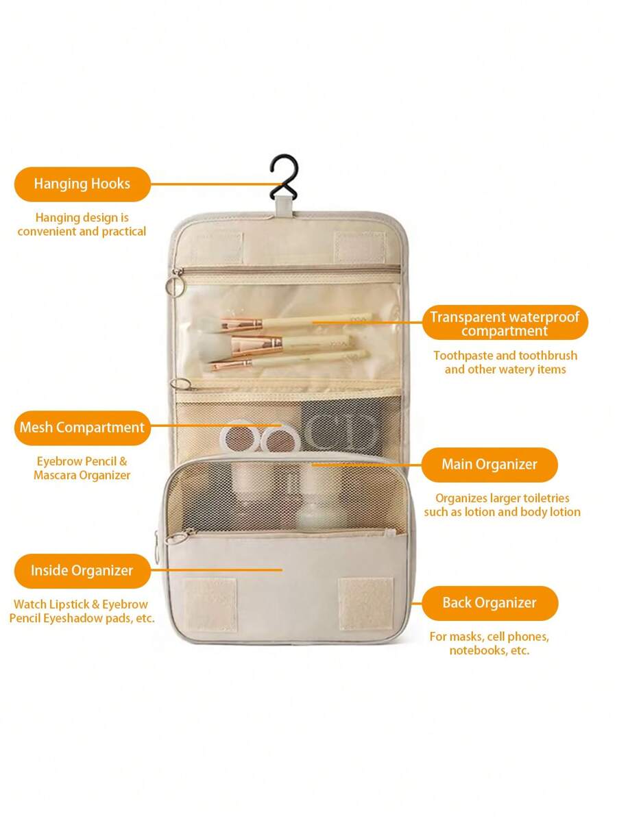 شنطة مكياج قابلة للتعليق من SHEIN – متعددة الاستخدامات، سعة كبيرة، مثالية للسفر
