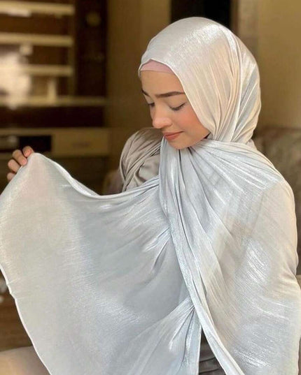 وشاح نسائي شيفون لامع بلون موحد – shein