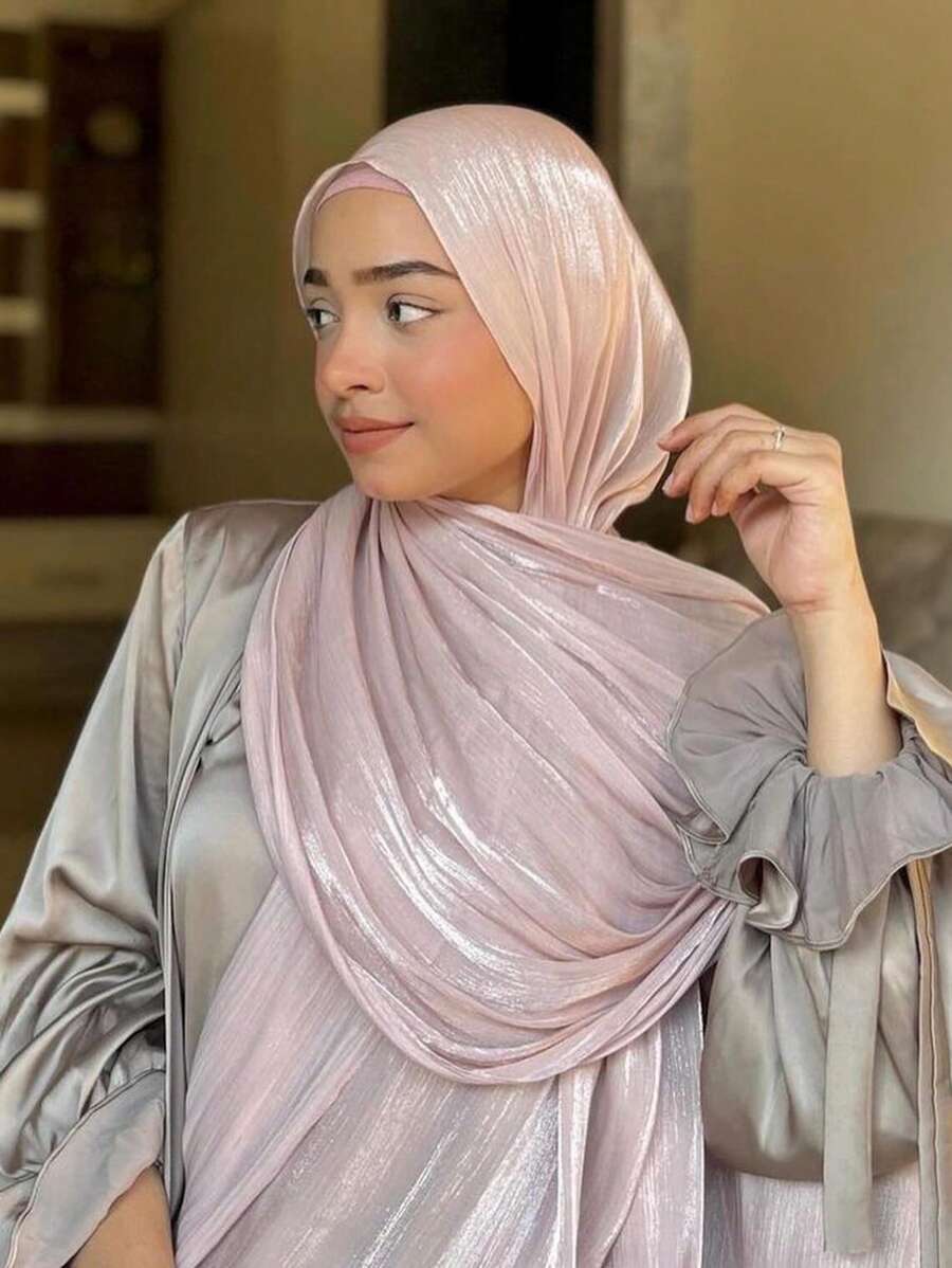 وشاح نسائي شيفون لامع بلون موحد – shein