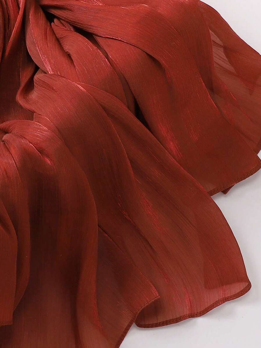 وشاح نسائي شيفون لامع بلون موحد – shein