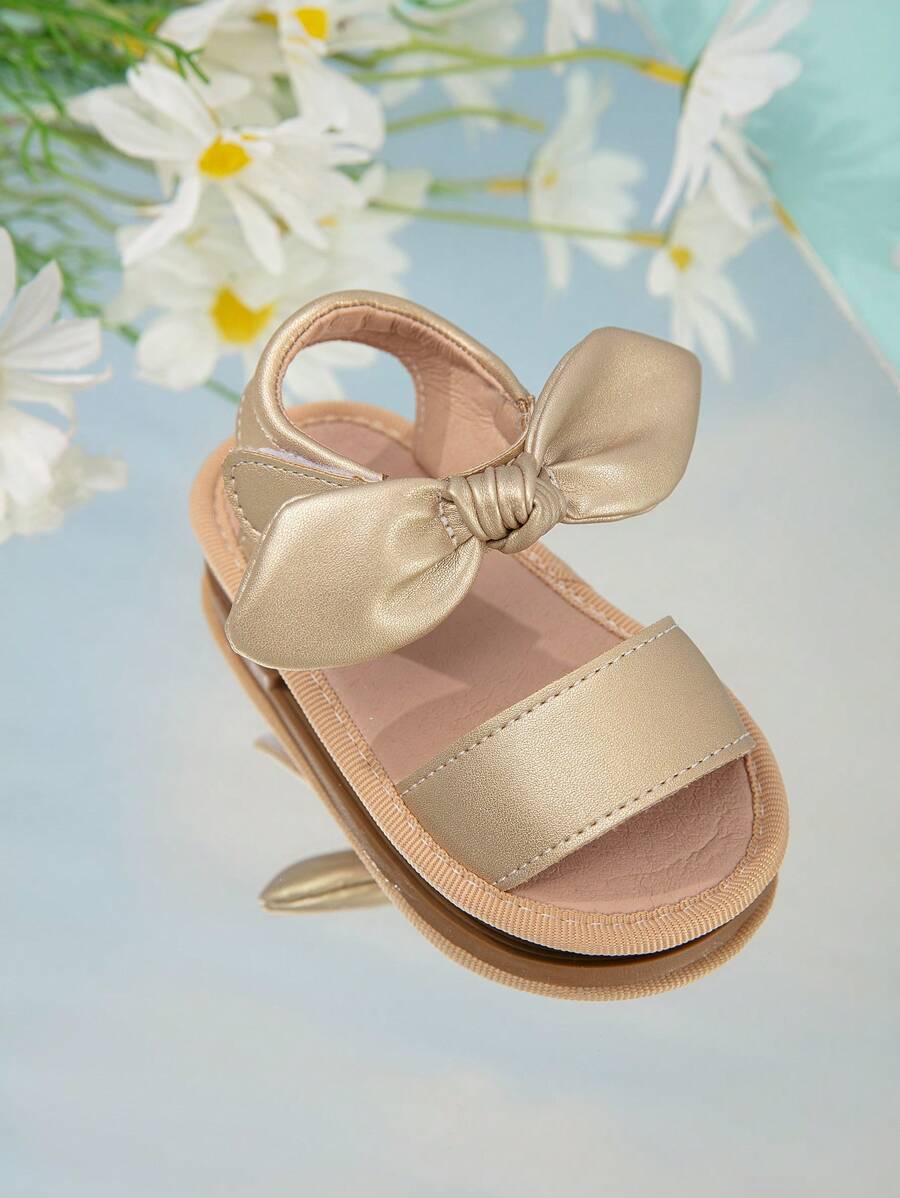 صندل أطفال رضع وتودلر بحزام كاحل بتصميم بسيط وإغلاق بخطاف وحلقة مع زينة عقدة Shein