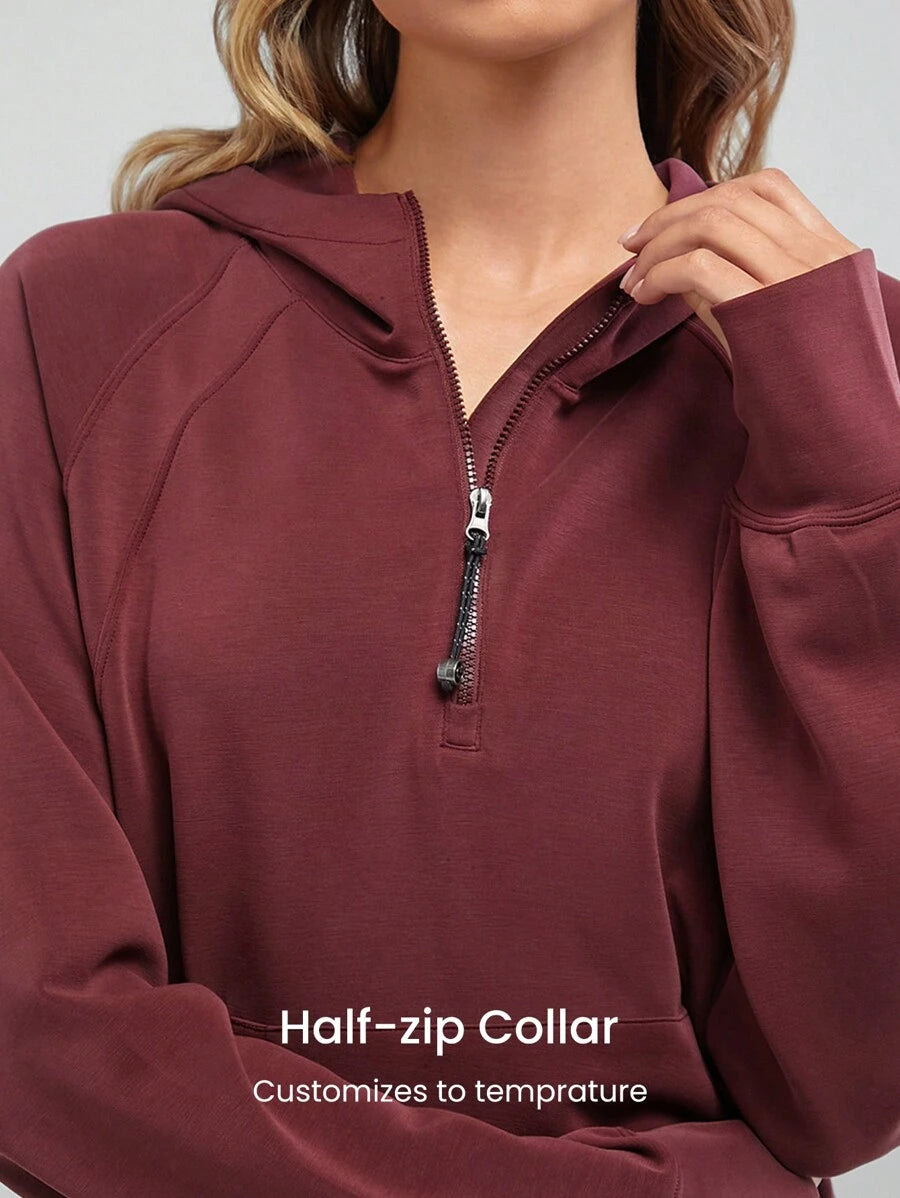 هودي GLOWMODE بملمس حريري من قماش Modal – تصميم فضفاض بسحاب نصف أمامي وأكمام طويلة لخريف مريح