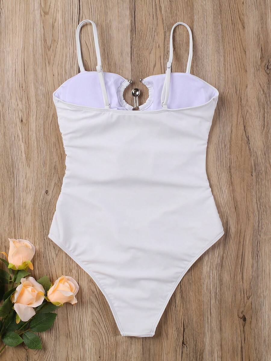 مايوه نسائي قطعة واحدة بلون موحّد بتصميم مجوّف أنيق – ستايل ريترو لصيف أنثوي جذّاب