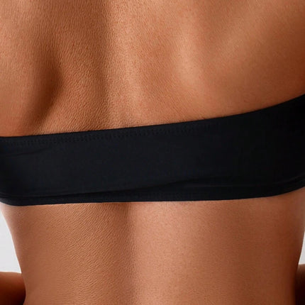 طقم بيكيني نسائي من Swim Basics – لون موحّد، بنمط مزيّن بدون حمالات