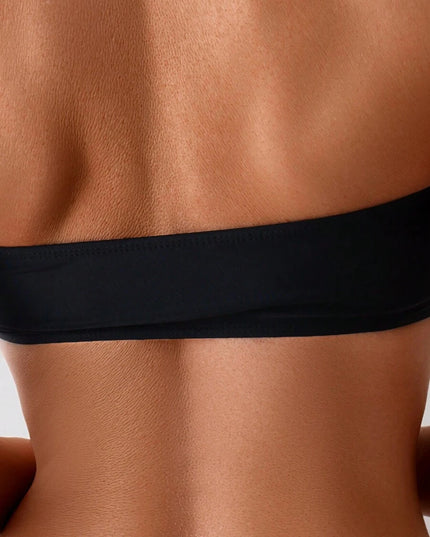 طقم بيكيني نسائي من Swim Basics – لون موحّد، بنمط مزيّن بدون حمالات