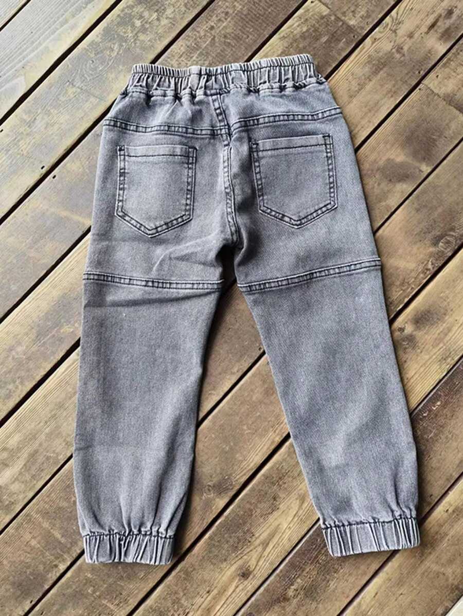 قطعة واحدة من بنطلون جينز بسيط للأولاد الصغار لفصل الربيع/الخريف (مع أطراف مكشكشة)