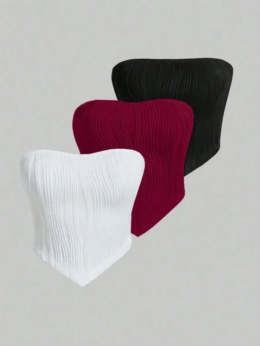 توب قصير بأكمام غير متماثلة من 3 قطع