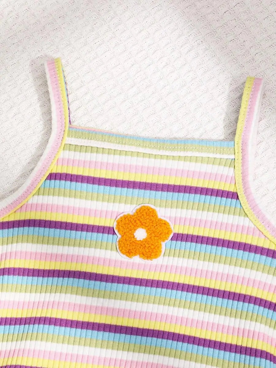 طقم 3 قطع بناتي “Playful Pals” بودي سوت مخطّط مع تطريز فراولة 🍓