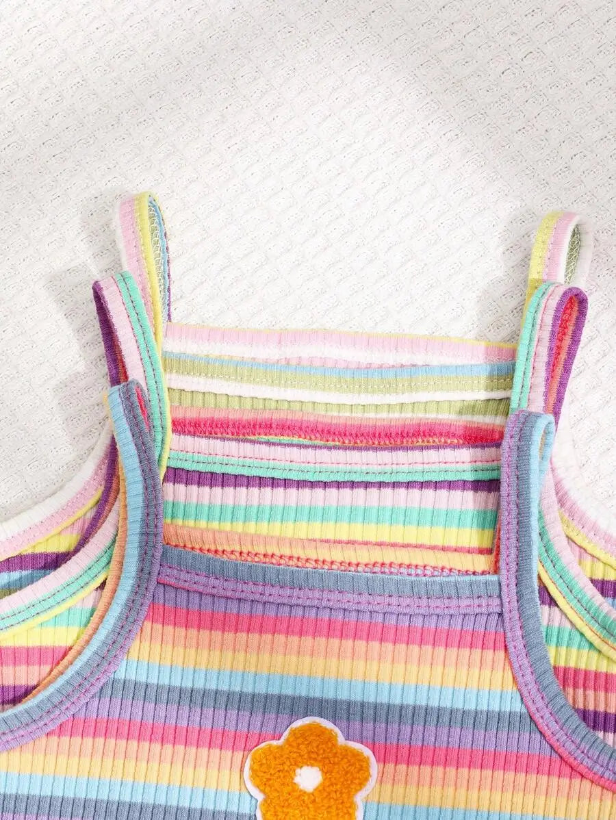 طقم 3 قطع بناتي “Playful Pals” بودي سوت مخطّط مع تطريز فراولة 🍓