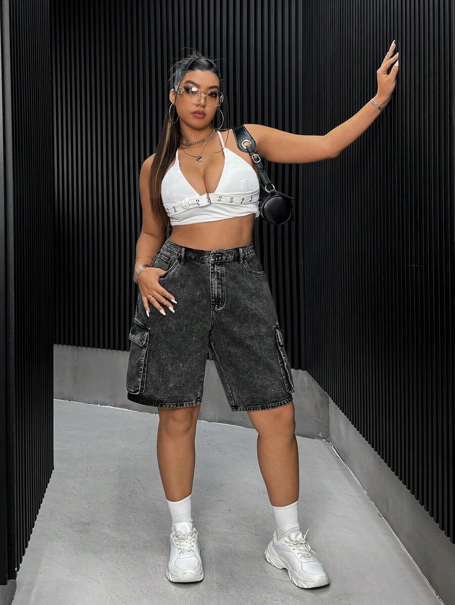 شورت جينز من SHEIN ICON بمقاسات كبيرة للارتداء الصيفي غير الرسمي