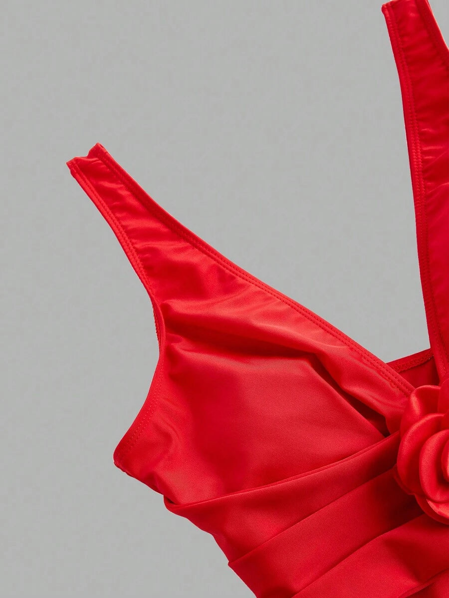 بدلة سباحة نسائية من قطعة واحدة من سويم أواسيس، مناسبة للعطلات والشاطئ، مزينة بنقشة زهور ثلاثية الأبعاد، صيفية