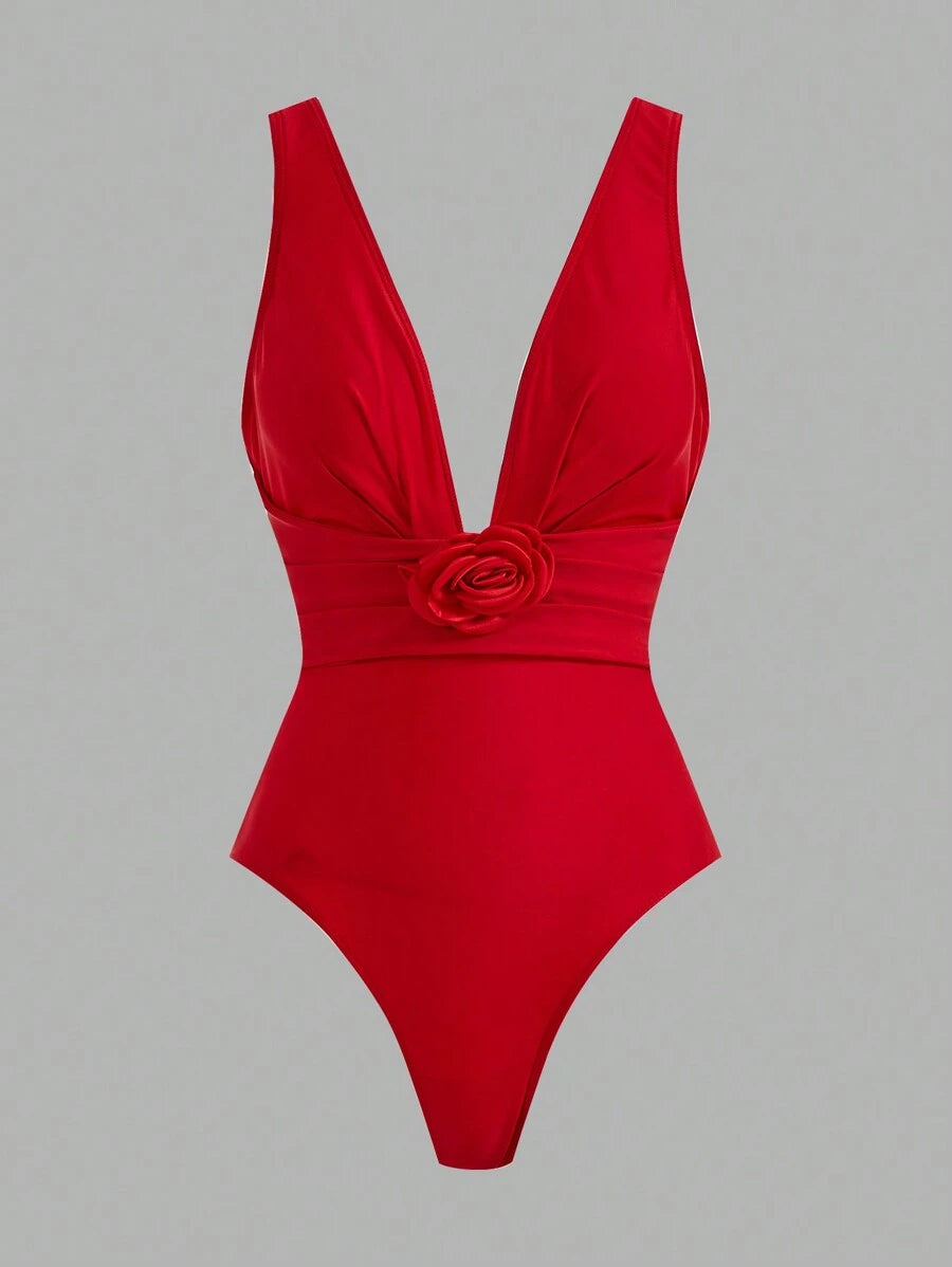 بدلة سباحة نسائية من قطعة واحدة من سويم أواسيس، مناسبة للعطلات والشاطئ، مزينة بنقشة زهور ثلاثية الأبعاد، صيفية