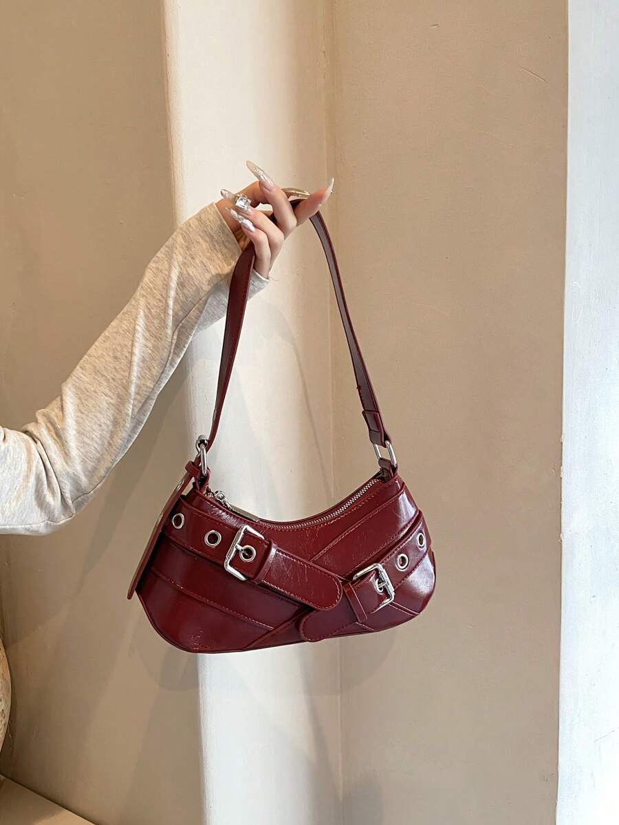 حقيبة كتف كلاسيكية بسيطة من قطعة واحدة لونها عنابي