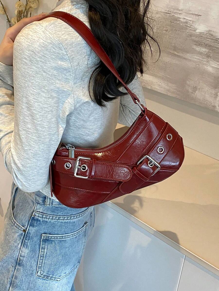 حقيبة كتف كلاسيكية بسيطة من قطعة واحدة لونها عنابي