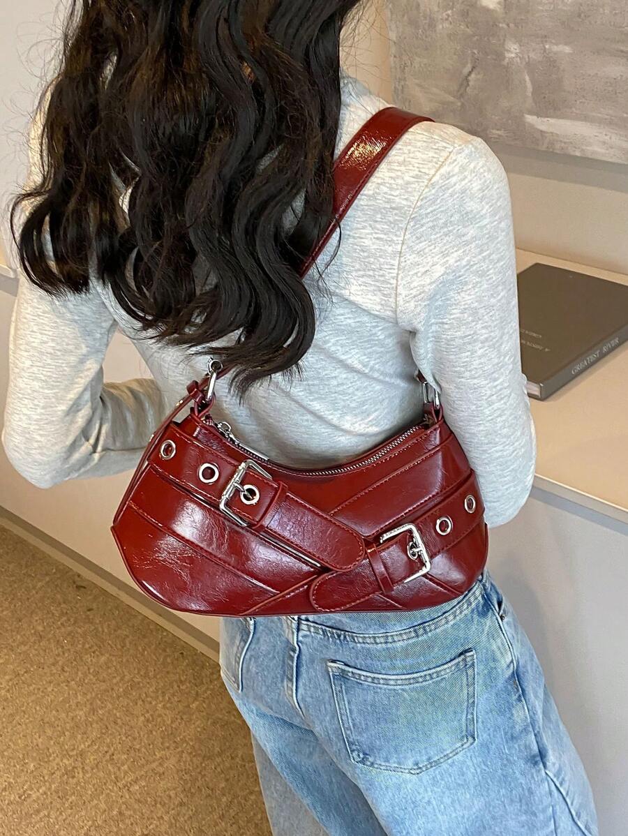 حقيبة كتف كلاسيكية بسيطة من قطعة واحدة لونها عنابي