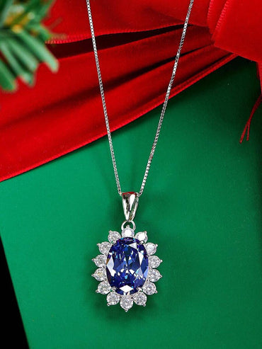 قلادة رائعه من الفضة الإسترلينية عيار 925 قطعة واحدة للنساء 10 × 14 مم من التنزانيت الأزرق المقطوع بيضاويًا