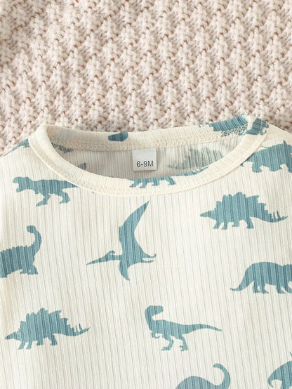 2بدلة فضفاضة قطعتين كاجوال بأكمام طويلة وبنطلون بطبعة ديناصور/لون واحد