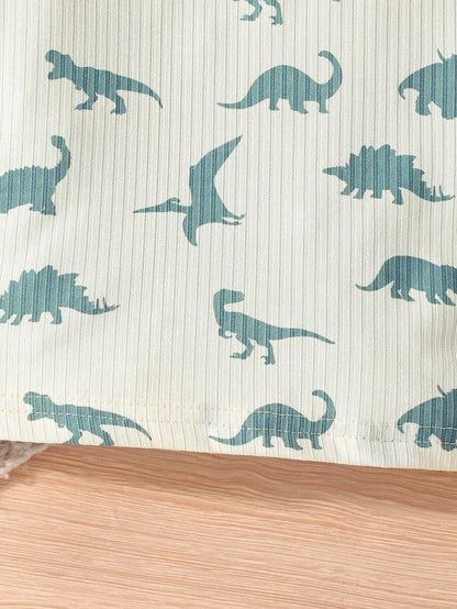 2بدلة فضفاضة قطعتين كاجوال بأكمام طويلة وبنطلون بطبعة ديناصور/لون واحد