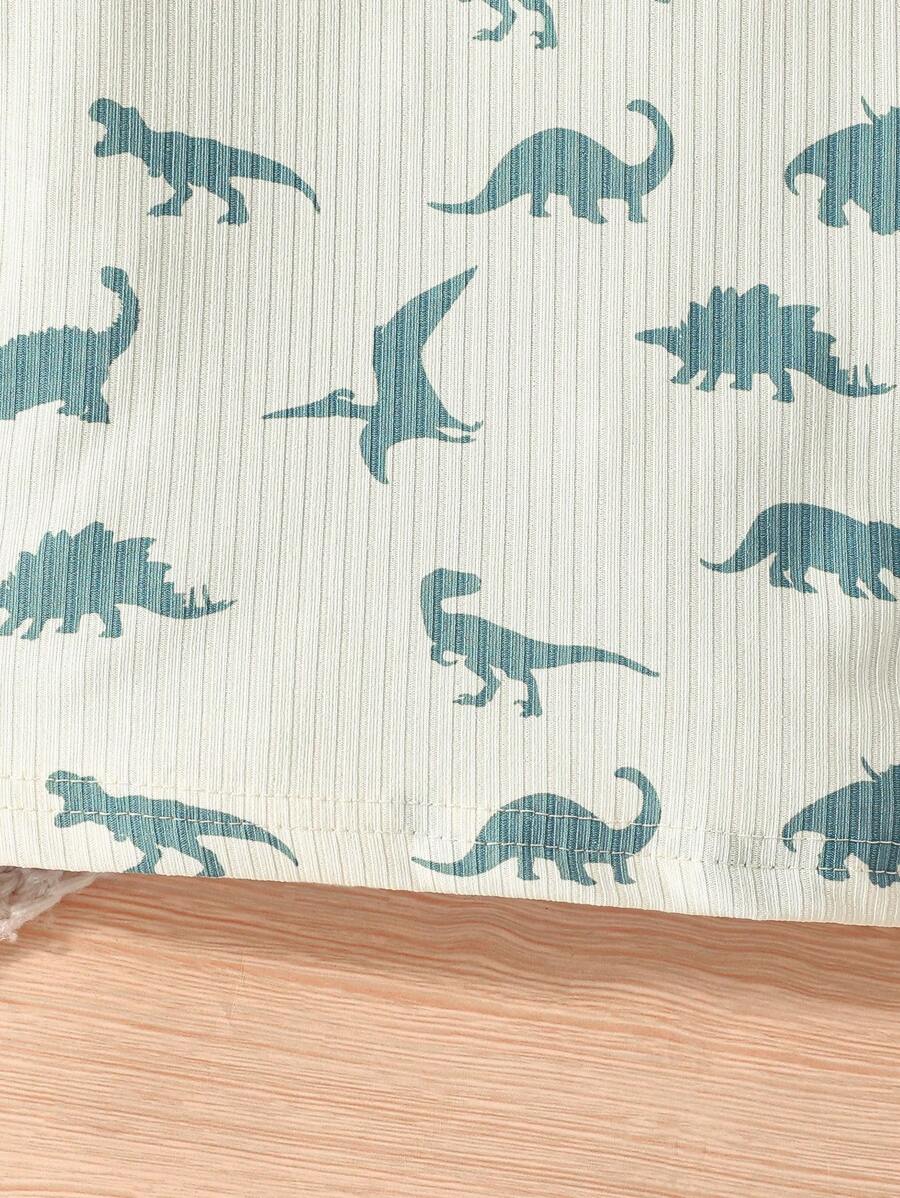 2بدلة فضفاضة قطعتين كاجوال بأكمام طويلة وبنطلون بطبعة ديناصور/لون واحد