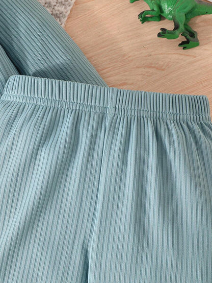 2بدلة فضفاضة قطعتين كاجوال بأكمام طويلة وبنطلون بطبعة ديناصور/لون واحد