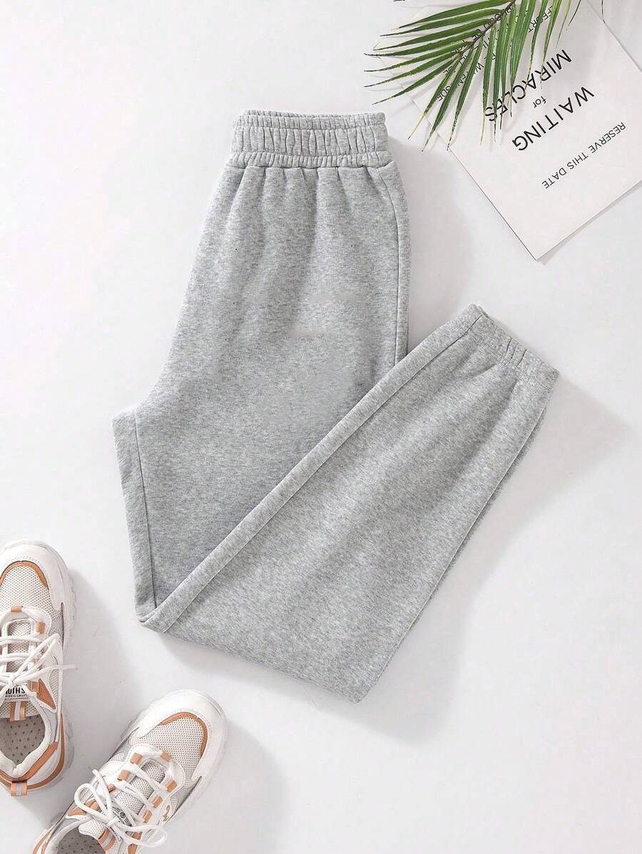 بنطلون رياضي رمادي فاتح من INAWLY Y2K بطبعة جلد النمر والنجوم من Shein