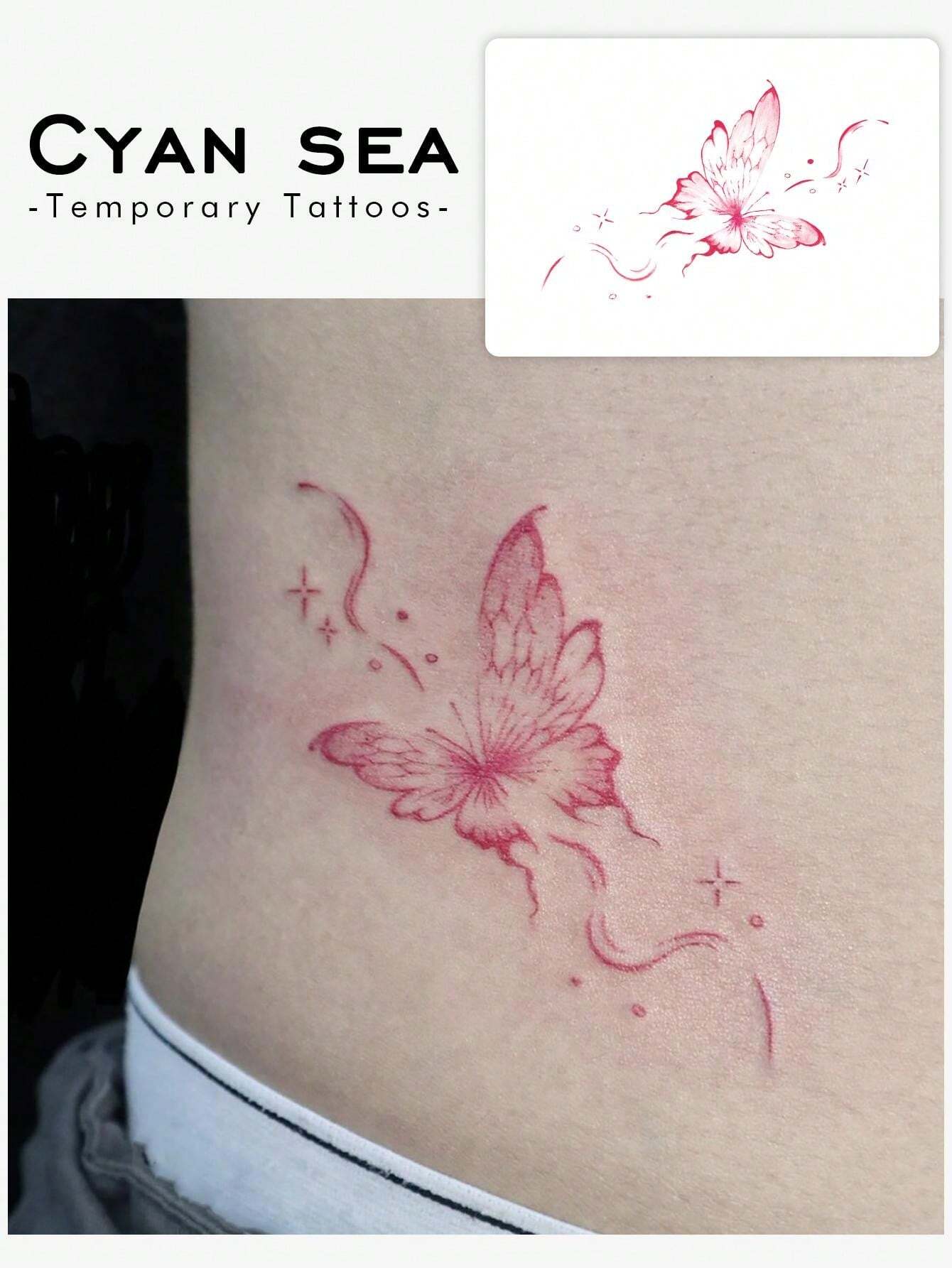 وشم مؤقت مقاوم للماء والتعرق بتصميم فراشة