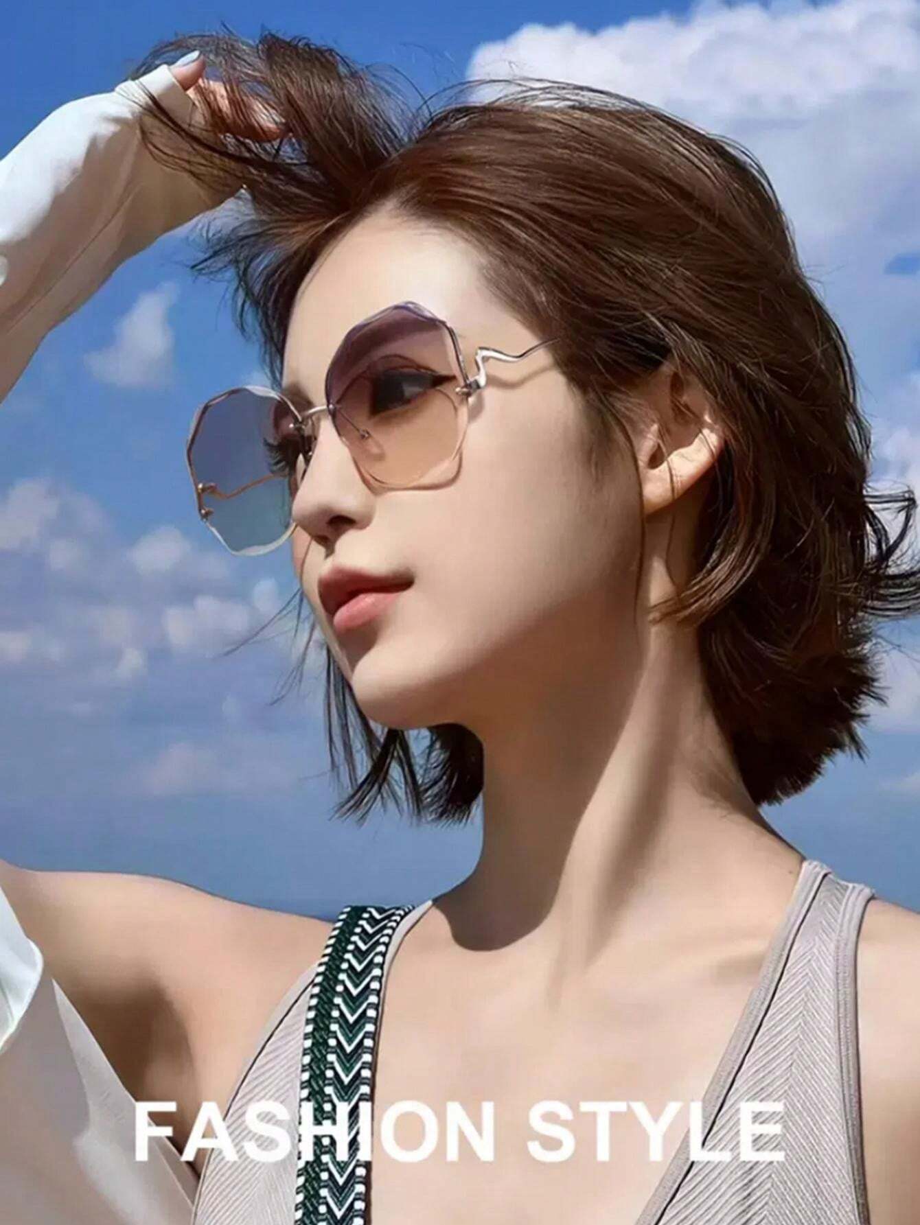 نظارات نسائية عصرية جديدة متعددة الأضلاع مزخرفة، تصميم بدون إطار