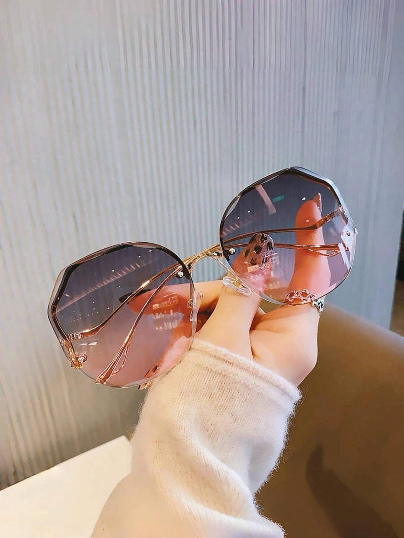 نظارات نسائية عصرية جديدة متعددة الأضلاع مزخرفة، تصميم بدون إطار