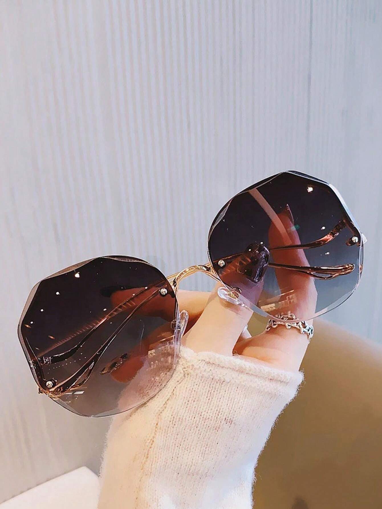 نظارات نسائية عصرية جديدة متعددة الأضلاع مزخرفة، تصميم بدون إطار