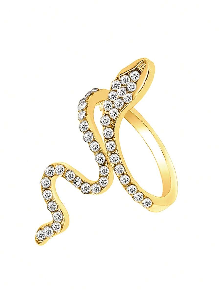 خاتم ثعبان قوطي لامع مرصع بالزركونيا قابل للتعديلShein