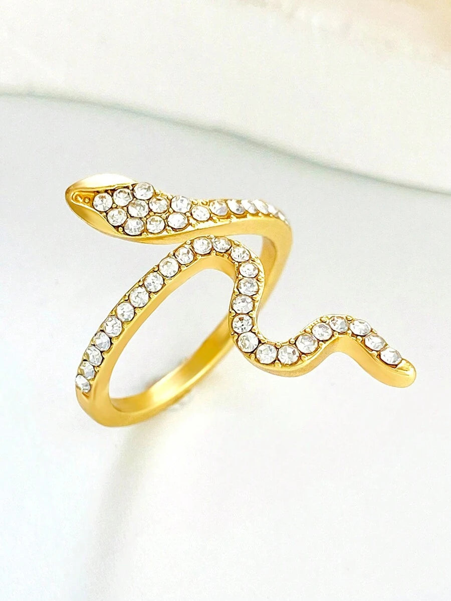 خاتم ثعبان قوطي لامع مرصع بالزركونيا قابل للتعديلShein