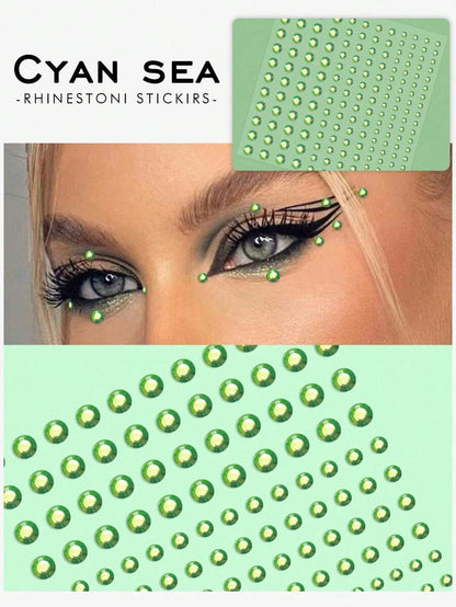 ملصق أحجار الراين الأخضر لتزيين الوجه والعين