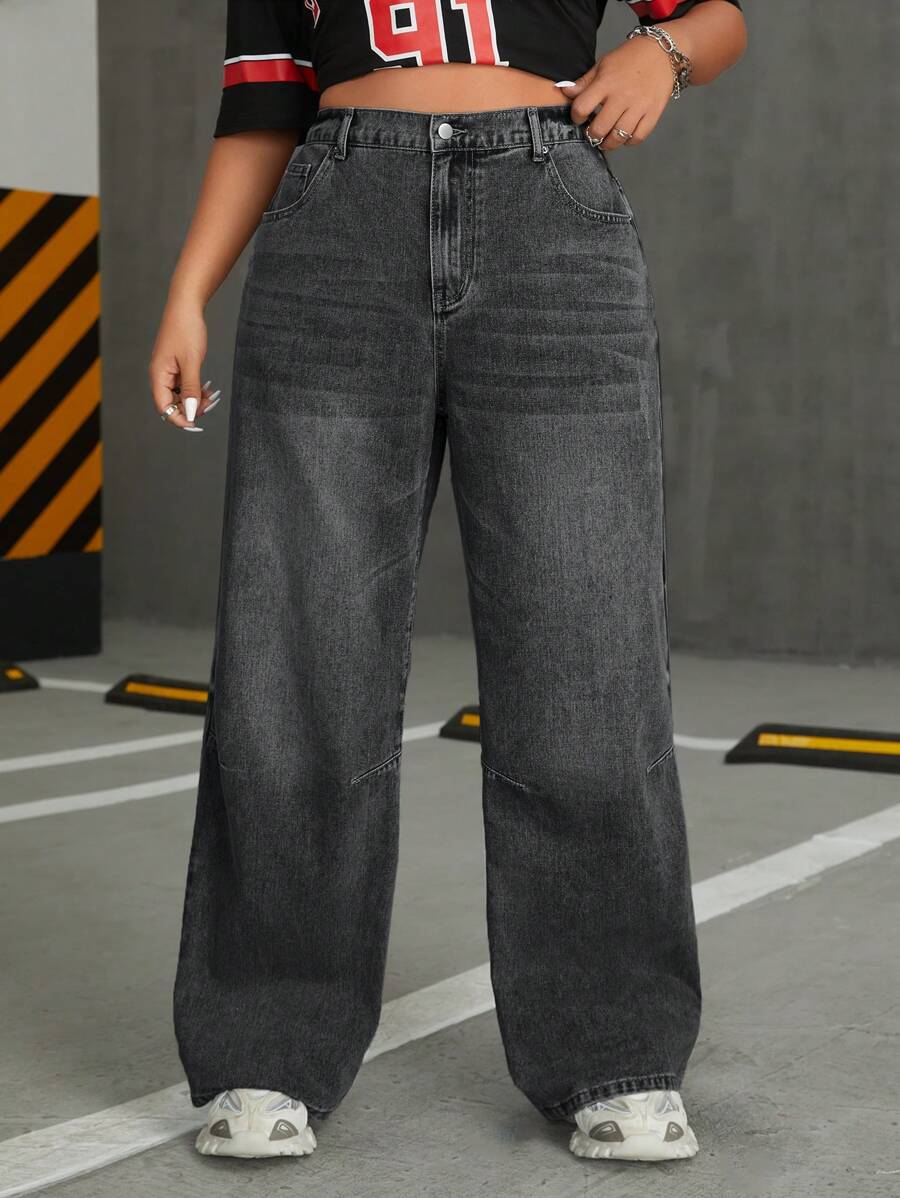 بنطلون جينز نسائي فضفاض بجيوب واسعة من SHEIN ICON مقاس كبير