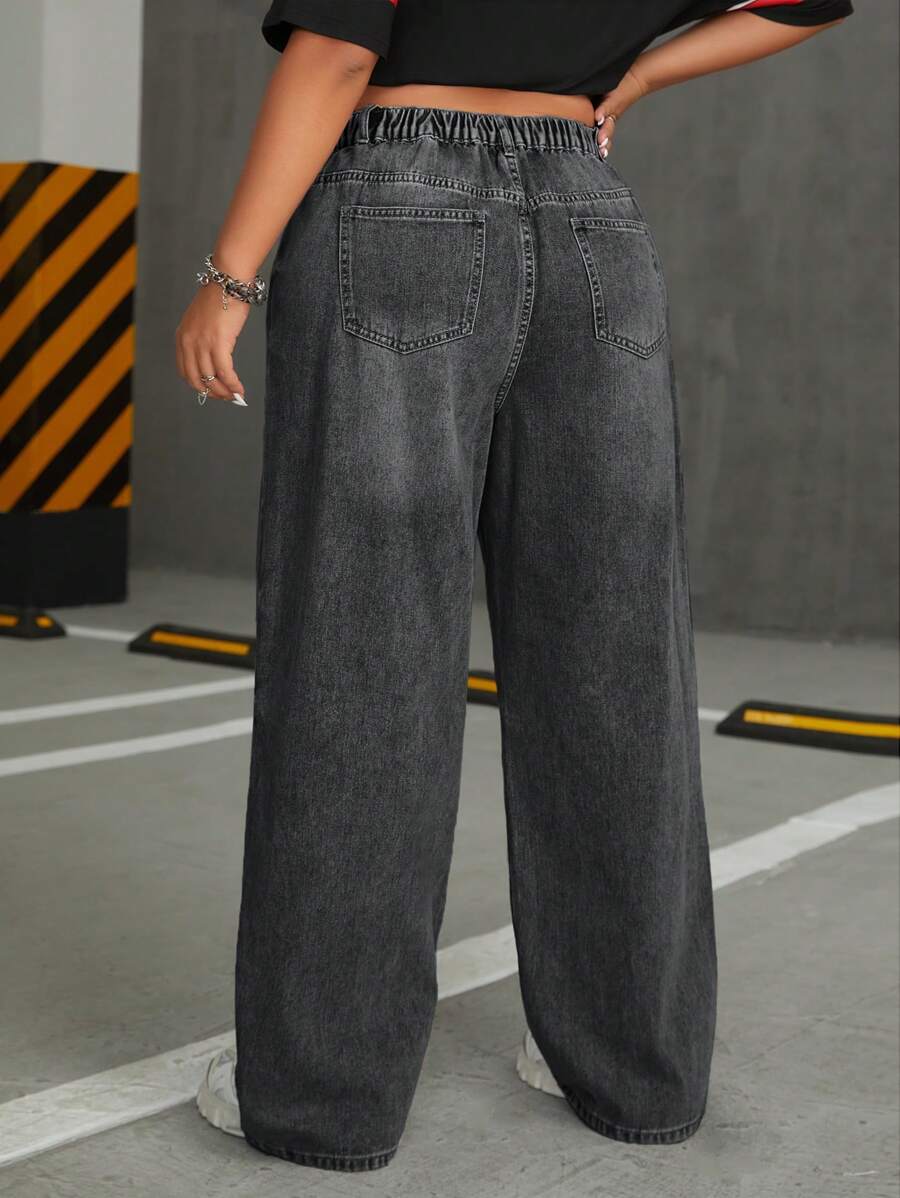 بنطلون جينز نسائي فضفاض بجيوب واسعة من SHEIN ICON مقاس كبير