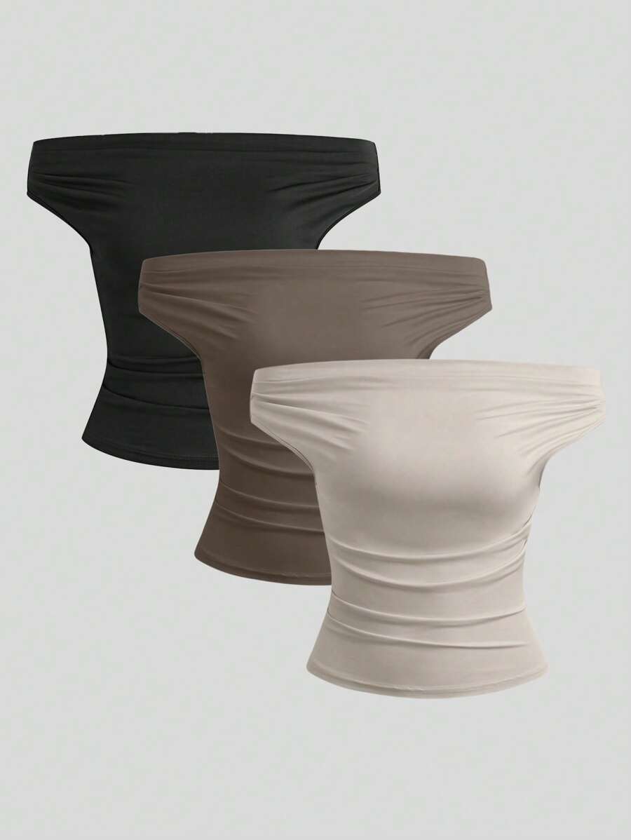 بلوزة سويترا النسائية ذات الأكتاف المكشوفة، بتصميم بسيط ولون سادةShein