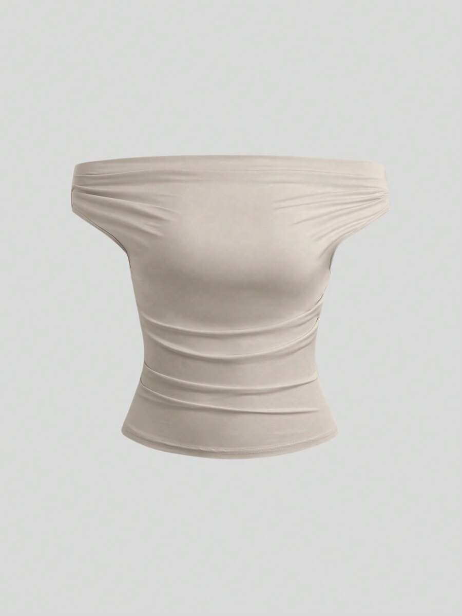 بلوزة سويترا النسائية ذات الأكتاف المكشوفة، بتصميم بسيط ولون سادةShein