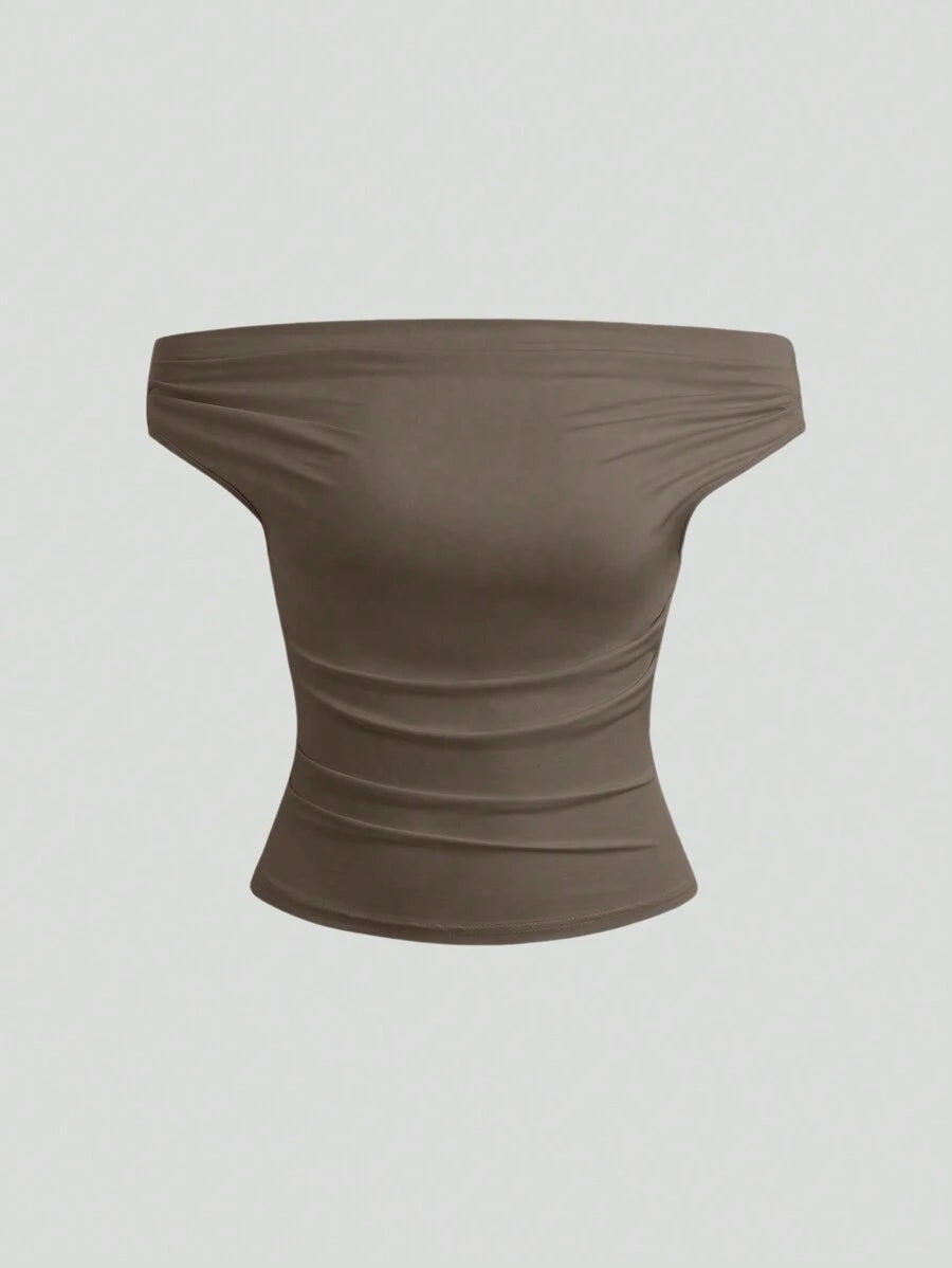 بلوزة سويترا النسائية ذات الأكتاف المكشوفة، بتصميم بسيط ولون سادةShein