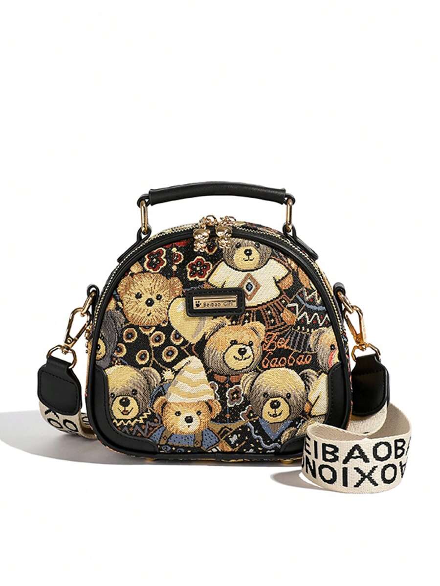 حقيبة كروس دائرية كاجوال، بنقشة دب كرتونيShein