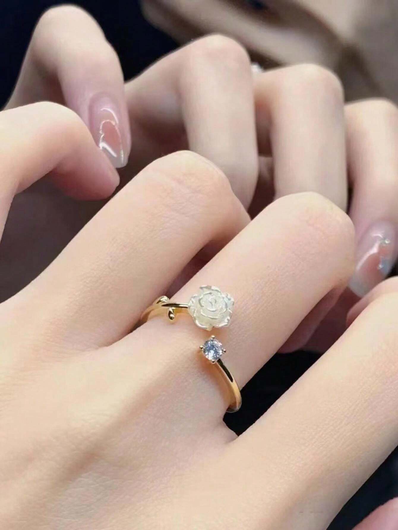 خاتم وردة كاميليا لطيف قابل للتعديل