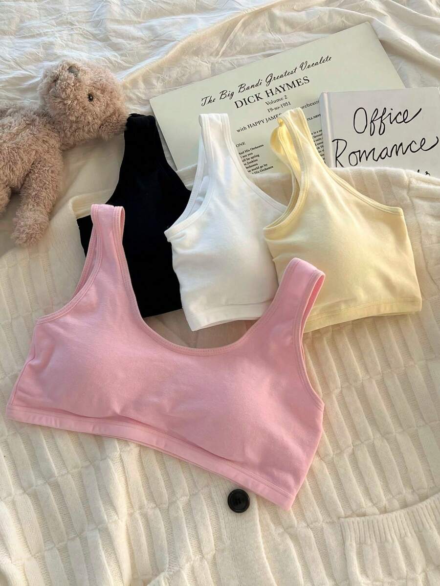 ملابس داخلية للفتيات المراهقات، مبطنة بشكل خفيف، صدرية كامي أساسية مع ظهر على شكل حرف U للطالبات في مرحلة ما قبل المراهقة