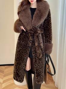 Women Leopard Print Fluffy V-Neck Cardigan